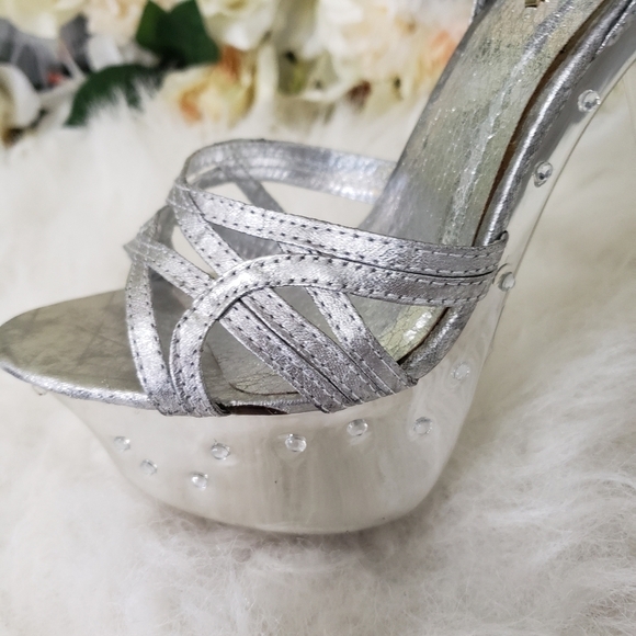 Silver Rhinestone Platform Heels - Picture 3 of 6